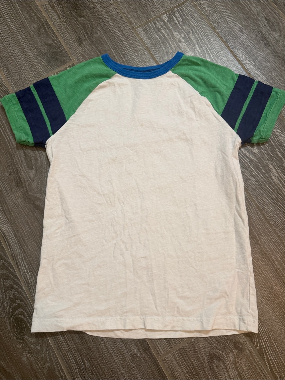 Boys Mini Boden Short Sleeve Raglan blue Kelly green striped Tee Shirt 11 12